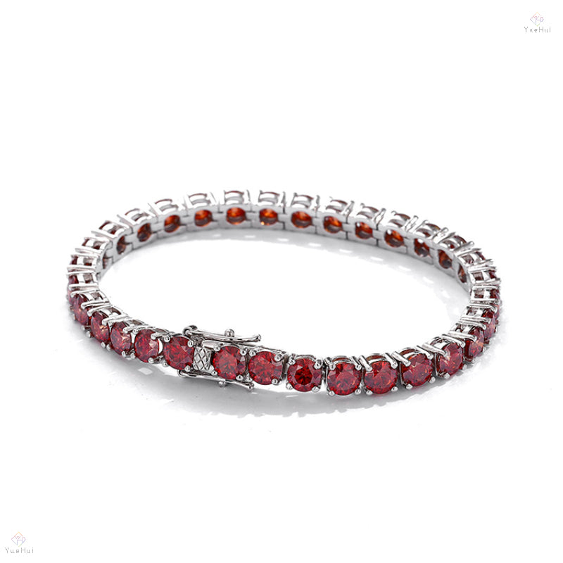 3mm 4mm 5mm 6.5mm lab grown iced out round vvs red moissanite 925 sterling silver moissanite tennis bracelet