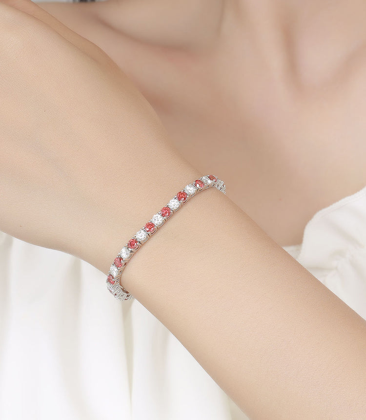 3mm 4mm 5mm 6.5mm lab grown iced out round vvs red moissanite 925 sterling silver moissanite tennis bracelet