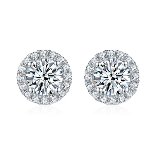 0.5 1  2carat round D color 925 sterling silver moissanite diamond stud earrings for women