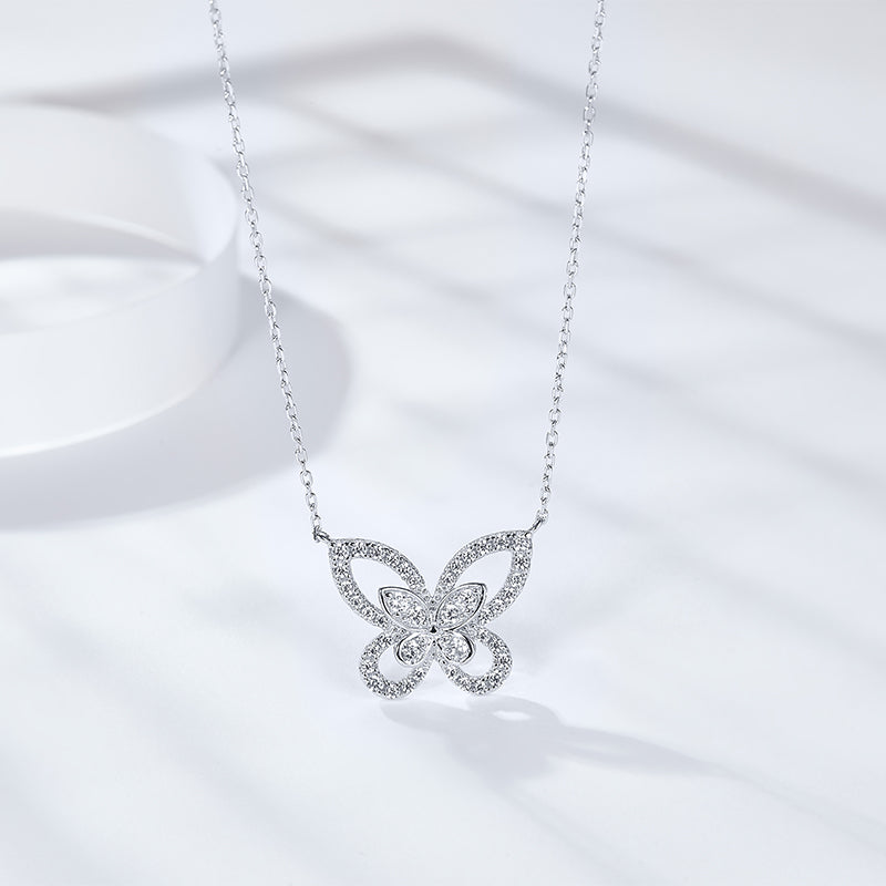 VVS D color moissanite diamond fine jewelry 925 sterling silver butterfly necklace pendant