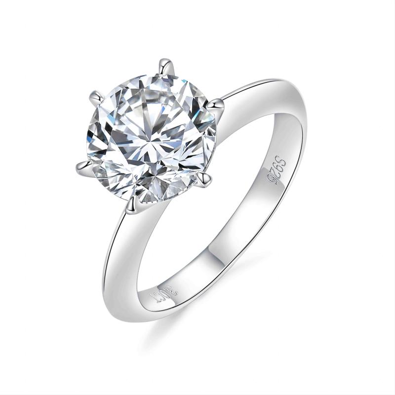 silver women wedding 3ct 5 ct round moissanite engagement rings luxury vvs moissanite diamond ring d color